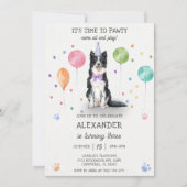 Border Collie Pawty Dog Puppy Verjaardag Blauw Kaart (Voorkant)