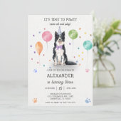 Border Collie Pawty Dog Puppy Verjaardag Blauw Kaart (Staand voorkant)