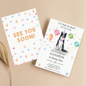 Border Collie Pawty Dog Puppy Verjaardag Blauw Kaart