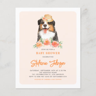 Border Collie Peach Floral Baby shower Uitnodiging