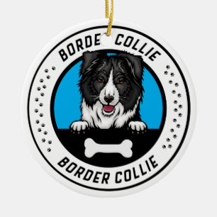 Border Collie Peeking Illustration Badge Keramisch Ornament