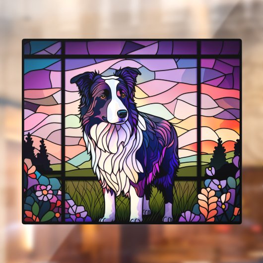 Border Collie Pet Dog Faux Glas in lood Raamsticker (Vel 2)