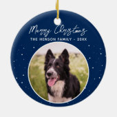 Border Collie Photo Family Merry KerstBlue Keramisch Ornament (Achterkant)