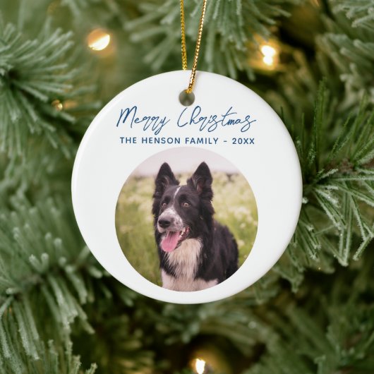 Border Collie Photo Family Merry Kerstry Keramisch Ornament (Boom)