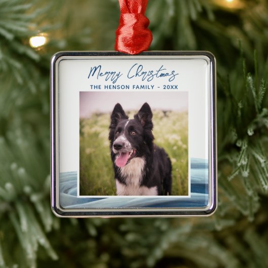 Border Collie Photo Winter Snow Merry Kerstmis Metalen Ornament (Boom)