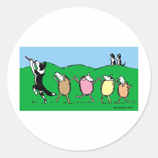 Border Collie Pied Piper Ronde Sticker (Voorkant)