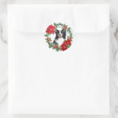 Border Collie Poinsettia Holly Holiday Wreate Ronde Sticker (Tas)