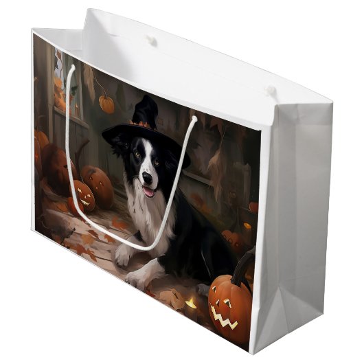 Border Collie Pompoenen Halloween Griezelen Groot Cadeauzakje (Voorkant Gekanteld)