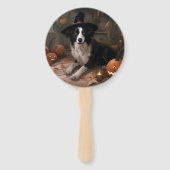 Border Collie Pompoenen Halloween Griezelen Handwaaier (Voorkant)