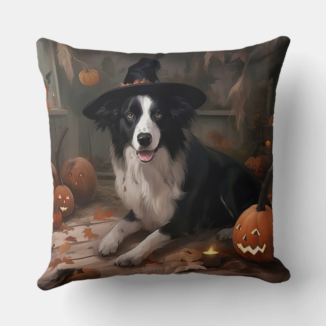 Border Collie Pompoenen Halloween Griezelen Kussen (Achterkant)