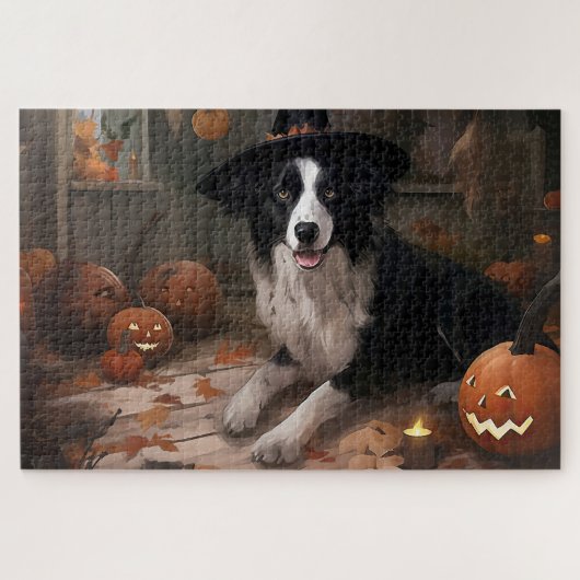Border Collie Pompoenen Halloween Griezelen Legpuzzel (Horizontaal)