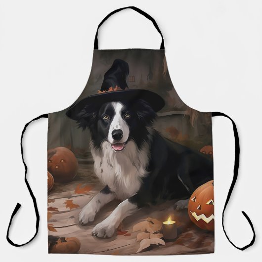 Border Collie Pompoenen Halloween Griezelen Schort (Voorkant)