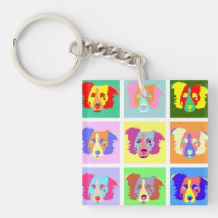 Border Collie Pop Art Sleutelhanger