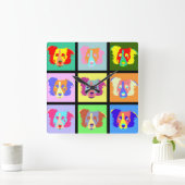 Border Collie Pop Art Vierkante Klok (Huis)