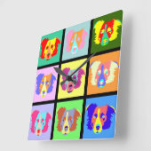 Border Collie Pop Art Vierkante Klok (Hoek)