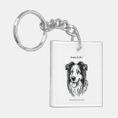 Border Collie Portrait Sleutelhanger (Voorkant Links)