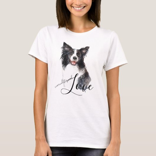 Border Collie Portrait Unconditional Love T-shirt (Voorkant)
