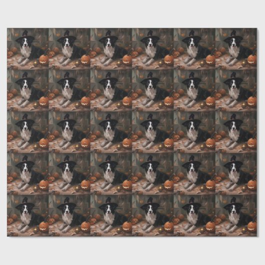 Border Collie Pumpkins Halloween Eng Cadeaupapier (Vlak)