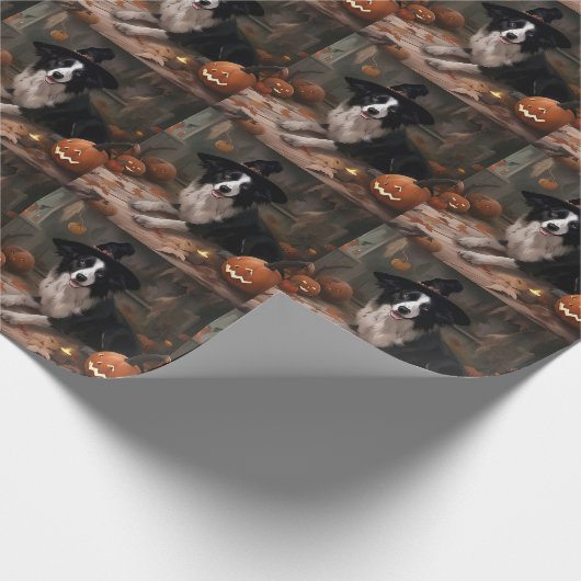 Border Collie Pumpkins Halloween Eng Cadeaupapier (Hoek)
