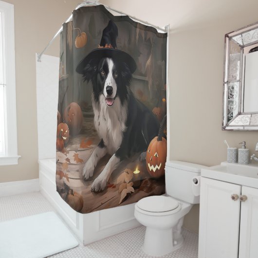 Border Collie Pumpkins Halloween Eng Douchegordijn (In situ)
