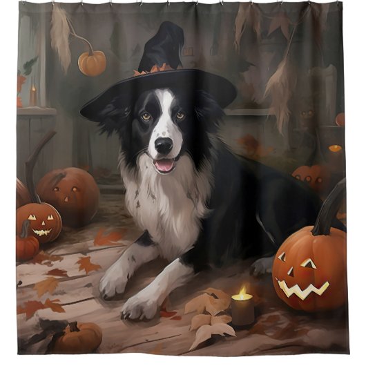 Border Collie Pumpkins Halloween Eng Douchegordijn (Voorkant)
