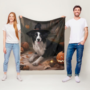Border Collie Pumpkins Halloween Eng Fleece Deken