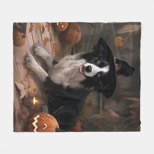 Border Collie Pumpkins Halloween Eng Fleece Deken (Voorkant (Horizontaal))