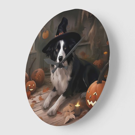 Border Collie Pumpkins Halloween Eng Grote Klok (Hoek)