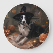 Border Collie Pumpkins Halloween Eng Grote Klok (Voorkant)