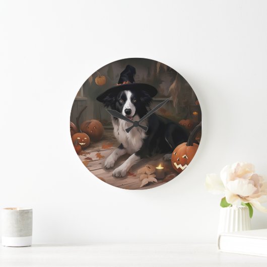 Border Collie Pumpkins Halloween Eng Grote Klok (Huis)