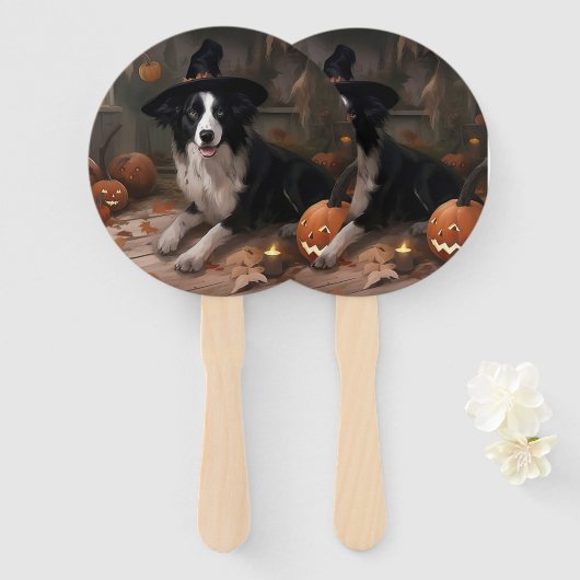 Border Collie Pumpkins Halloween Eng Handwaaier (Voorkant en achterkant)