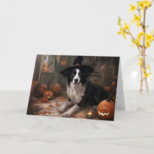 Border Collie Pumpkins Halloween Eng Kaart (Gele Bloem)