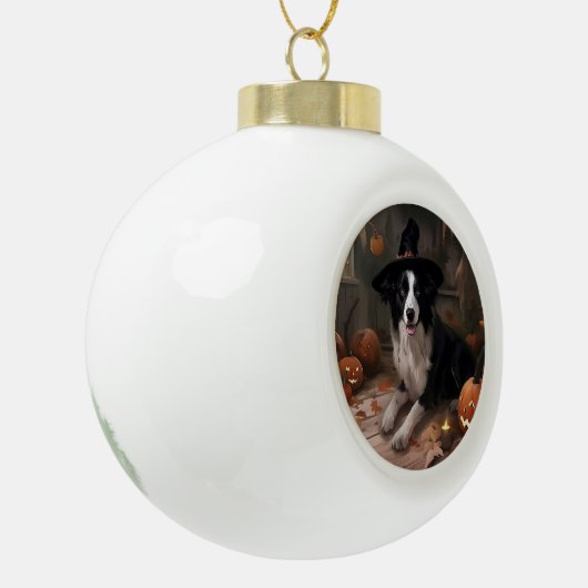 Border Collie Pumpkins Halloween Eng Keramische Bal Ornament (Links)