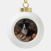 Border Collie Pumpkins Halloween Eng Keramische Bal Ornament (Voorkant)