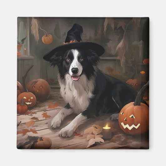 Border Collie Pumpkins Halloween Eng Magneet (Voorkant)