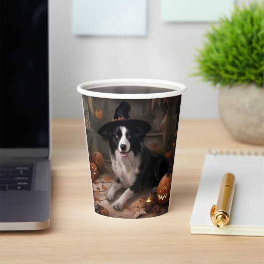 Border Collie Pumpkins Halloween Eng Papieren Bekers (Insitu)