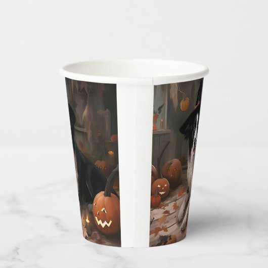 Border Collie Pumpkins Halloween Eng Papieren Bekers (Rechts)