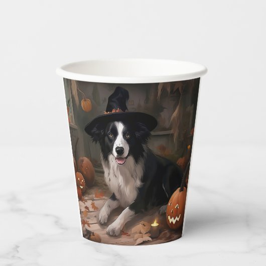 Border Collie Pumpkins Halloween Eng Papieren Bekers (Voorkant)