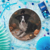 Border Collie Pumpkins Halloween Eng Papieren Bordje (Feest)