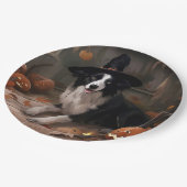Border Collie Pumpkins Halloween Eng Papieren Bordje (Gekanteld)