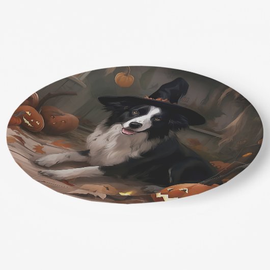 Border Collie Pumpkins Halloween Eng Papieren Bordje (Gekanteld)