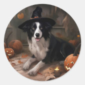 Border Collie Pumpkins Halloween Eng Ronde Sticker (Voorkant)
