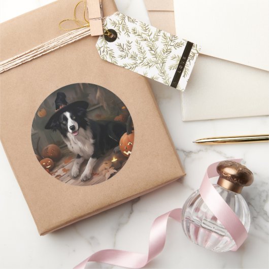 Border Collie Pumpkins Halloween Eng Ronde Sticker (Geschenken)