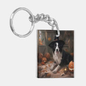 Border Collie Pumpkins Halloween Eng Sleutelhanger (Voorkant Links)