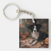 Border Collie Pumpkins Halloween Eng Sleutelhanger (Voorkant)