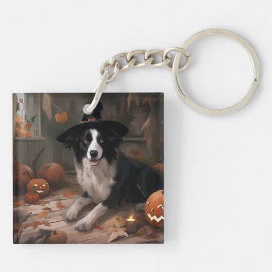 Border Collie Pumpkins Halloween Eng Sleutelhanger (Achterkant)