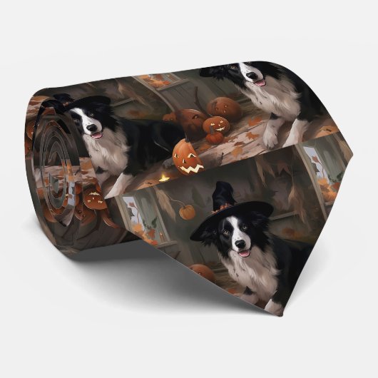 Border Collie Pumpkins Halloween Eng Stropdas (Opgerold)
