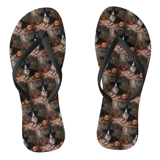 Border Collie Pumpkins Halloween Eng Teenslippers (Voetbed)