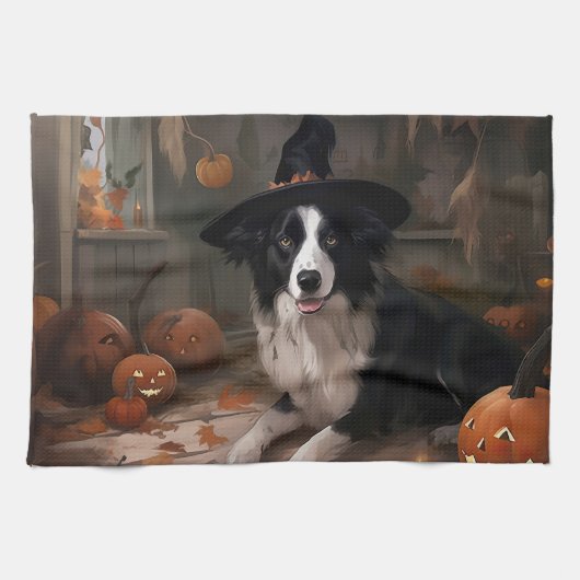 Border Collie Pumpkins Halloween Eng Theedoek (Horizontaal)