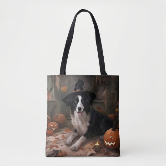 Border Collie Pumpkins Halloween Eng Tote Bag (Voorkant)
